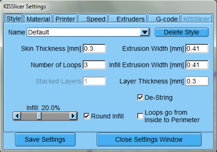 KISSlicer settings (1): Style