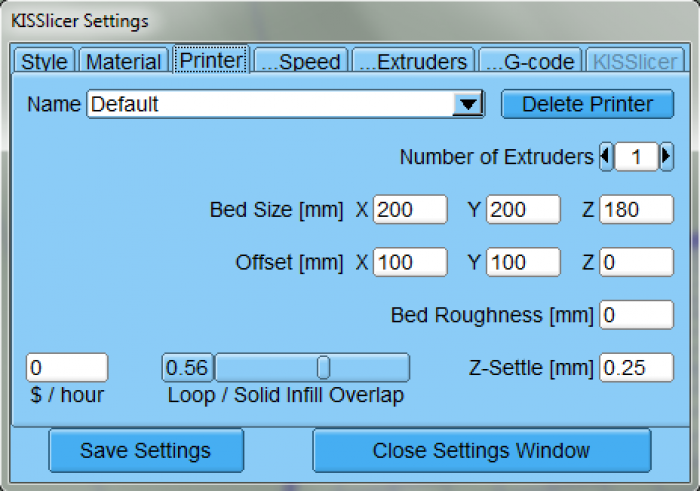 KISSlicer settings (3): Printer