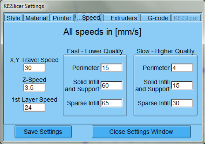 KISSlicer settings (4): Speed