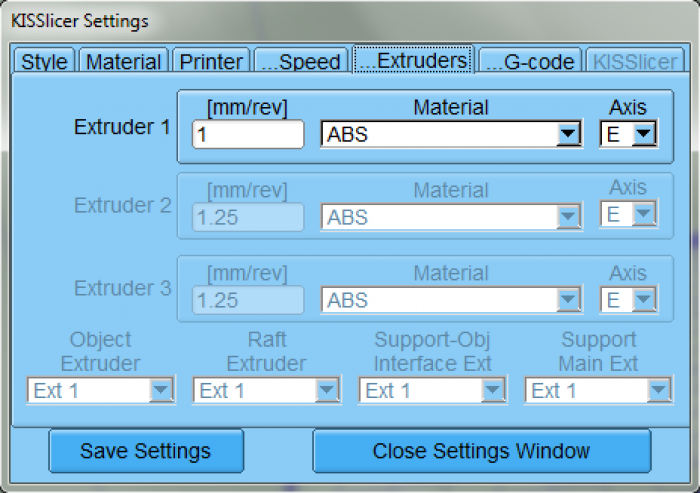 KISSlicer settings (5): Extruders