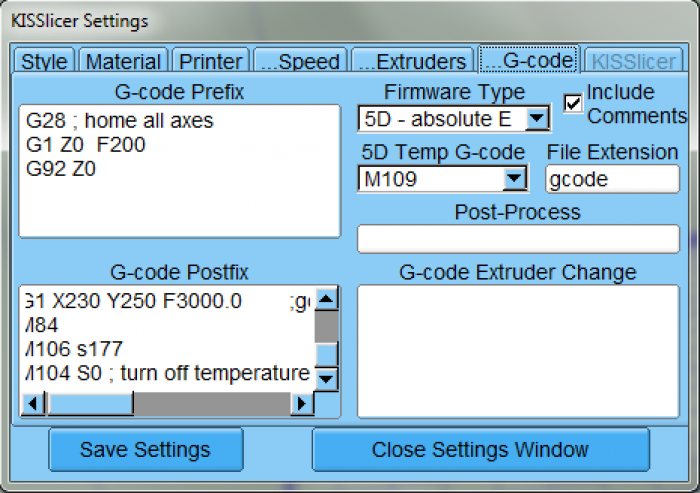 KISSlicer settings (6): G-code